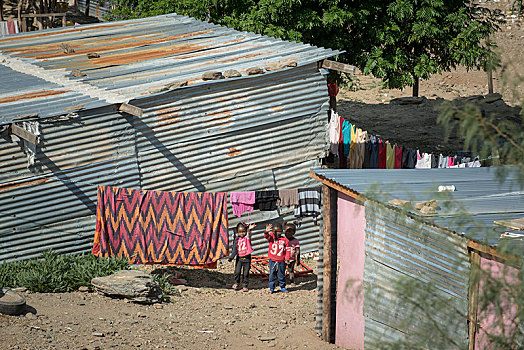 孩子,小屋,贫民窟,地区,城镇,温得和克,纳米比亚,非洲
