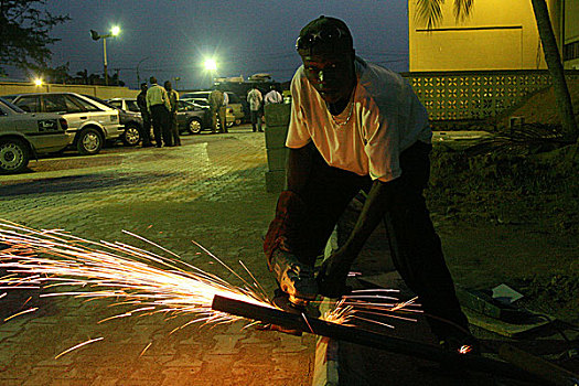 铁,焊接,工作,工地,步行桥,拉各斯,尼日利亚,2008年