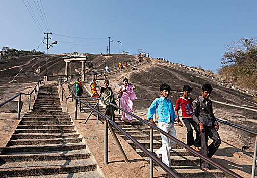 楼梯,耆那教,庙宇,山,印度南部,印度,南亚,亚洲