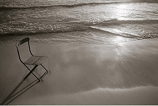 椅子,海浪,海滩,加勒比海