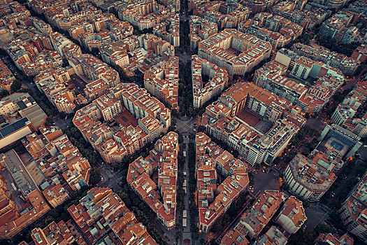 巴塞罗那,街道,航拍,漂亮,图案,西班牙