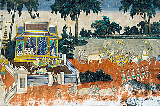 罗摩衍那,描绘,皇家,宫殿,金边,柬埔寨,印度支那,东南亚,亚洲