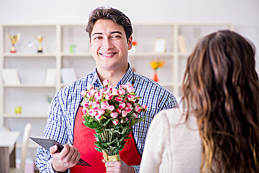 花店,协助,销售,花,女性,顾客