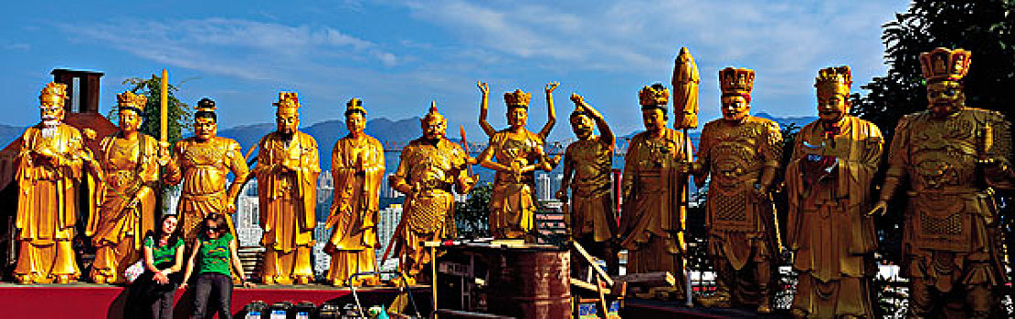 金色,排列,佛,庙宇,香港