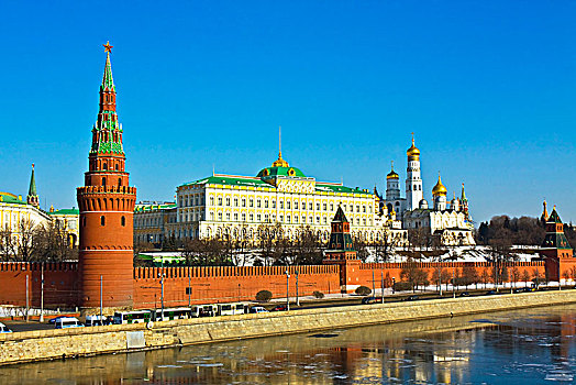 莫斯科,克里姆林宫,宫殿,大教堂,堤岸,河,反射,俄罗斯,欧洲