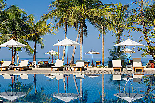 游泳池,倒影,手掌,休闲胜地,皮质带,海滩,安达曼海,泰国,亚洲