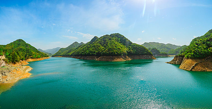 天台县,龙溪乡,阳光,龙溪水库,山顶,俯瞰,航拍,山路,全景,青山绿水