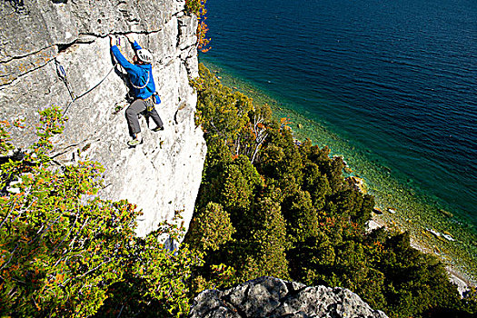 攀岩者,高,白色,悬崖,布鲁斯半岛,安大略省,加拿大