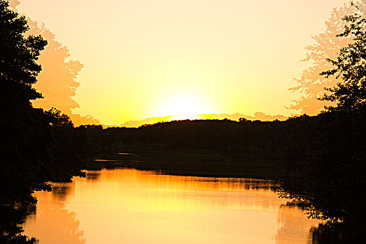 日落,奧伯湖地区,水库