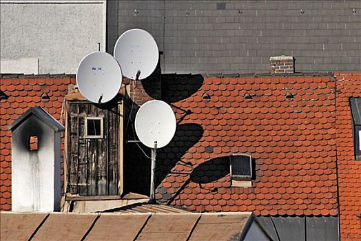 老,屋顶,卫星天线,巴伐利亚,德国