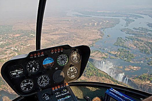 直升飞机,飞,高处,维多利亚瀑布,赞比亚,津巴布韦,非洲