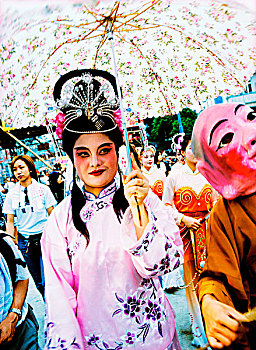 中国,香港,长洲,岛屿,女人,头像,穿,传统服装,队列,2000年