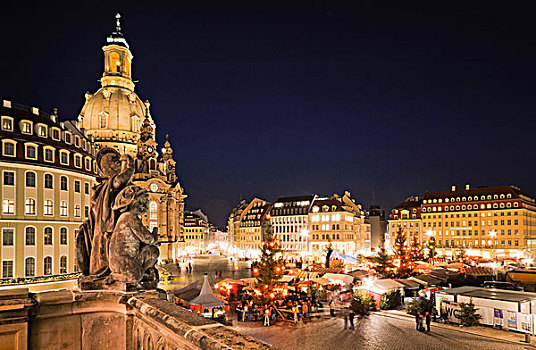 圣诞市场,圣母教堂,圣母大教堂,德累斯顿,萨克森,德国,欧洲