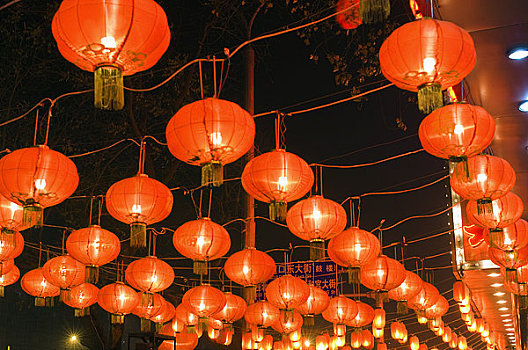 紅色,燈籠,餐館,夜晚,北京,中國