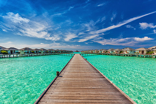 漂亮,水,别墅,海洋,桥,马尔代夫