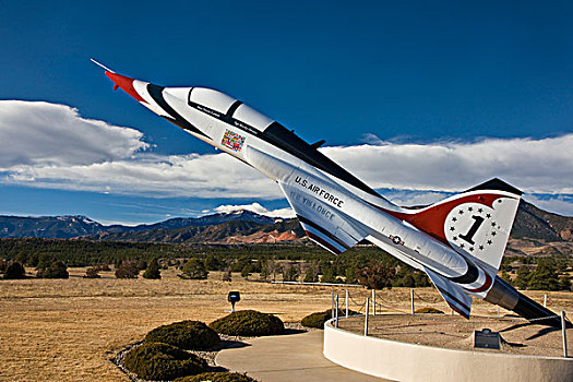 美国,科罗拉多,春天,展示,雷鸟,喷气式战斗机,地面,美国空军,学院