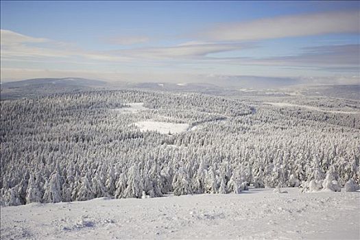 布罗肯,山,上方,冬季风景,积雪,萨克森安哈尔特,德国