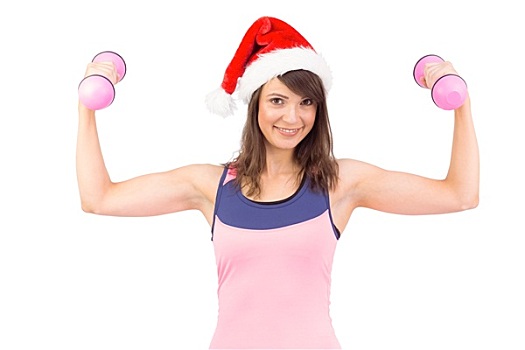 女人,圣诞帽,握手,重量