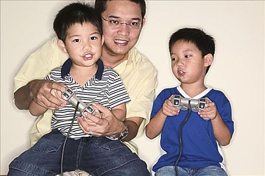 父亲,儿子,玩,电子游戏
