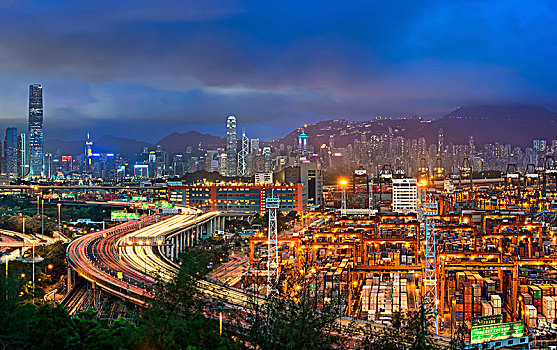航拍,香港,黄昏