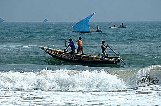 印度,奥里萨帮,湾,孟加拉,渔船