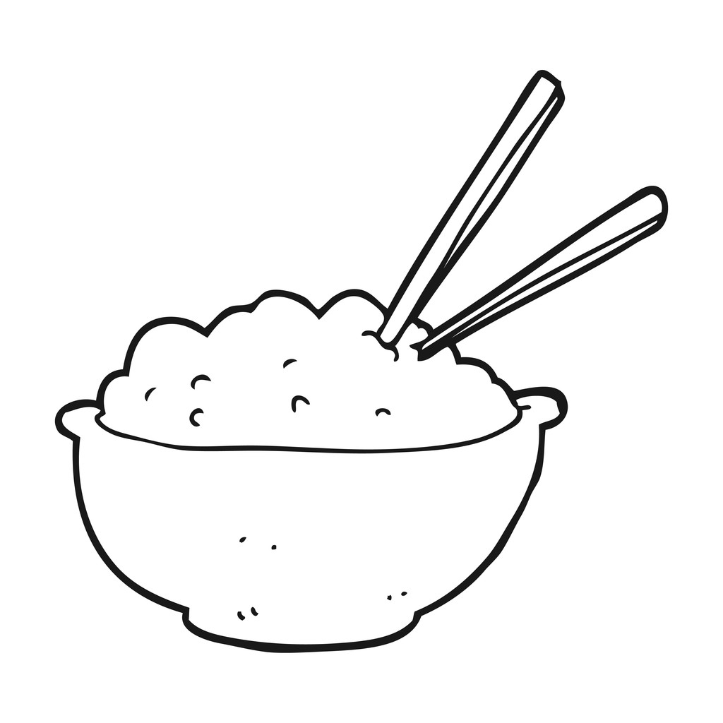 and white,freehand drawn black and white cartoon bowl of rice