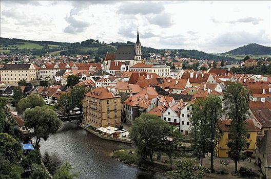 城堡,上方,伏尔塔瓦河,捷克,克鲁姆洛夫,南,波希米亚,捷克共和国