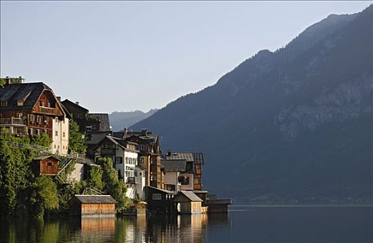 房子,乡村,哈尔斯塔特,靠近,湖,世界文化遗产,风景,上奥地利州,欧洲