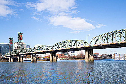 钢铁,桥,上方,水,城市,天际线,波特兰