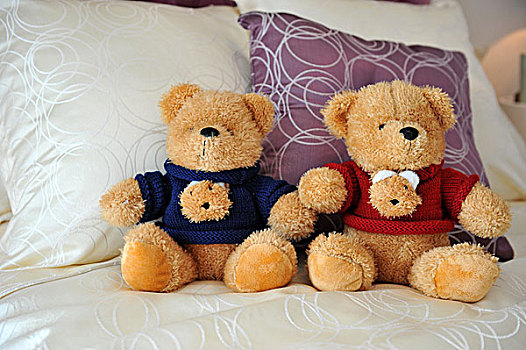 特写,泰迪熊,床上