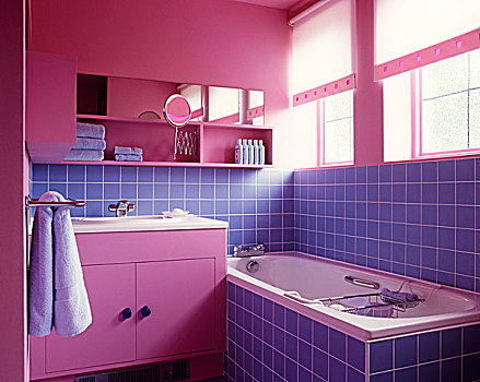 活力,粉色,蓝色,客人,浴室