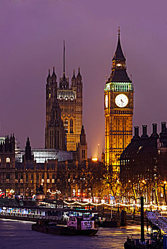 大本钟,黄昏,伦敦,英格兰