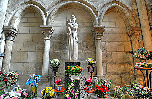 花,正面,雕塑,耶稣,圣坛,大教堂,教堂,世界遗产,兰斯,香槟阿登大区,法国,欧洲
