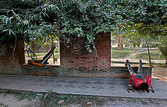 体育锻炼,中心,早晨,训练,湖,区域,达卡,孟加拉,十二月,2007年