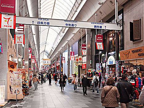 街道,历史,遮盖,购物街,京都,日本,亚洲