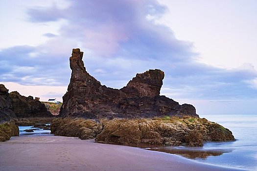 石头,海滩,黄昏,湾,苏格兰
