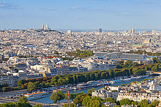 鸟瞰,埃菲尔铁塔,巴黎,城市,法国,大教堂,地平线