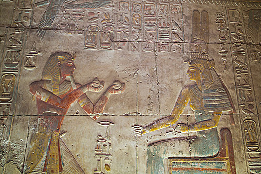 浅浮雕,法老,左边,神,阿蒙神,右边,庙宇,阿比杜斯,埃及