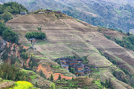 风景,房子,乡村,斜坡,山