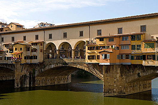 桥,上方,阿诺河,河,维奇奥桥,14世纪,佛罗伦萨,托斯卡纳,意大利,欧洲