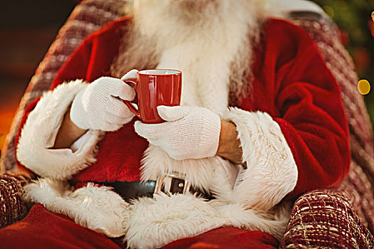 腰部,圣诞老人,拿着,热饮