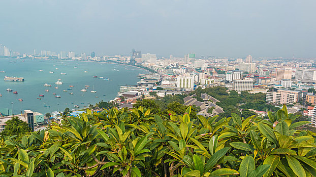 芭提雅,海滩,城市,俯视,视点