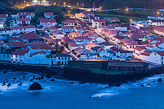 葡萄牙,亚速尔群岛,法亚尔,岛屿,俯视图,城镇,波尔图,蒙特卡罗,晚间
