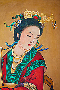 壁画,女人,墙壁,佛教,芳香,亭子,颐和园,北京,中国