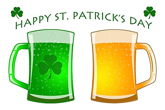 高兴,圣帕特里克节,玻璃杯,绿色,啤酒