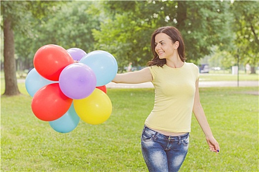 高兴,美女,彩色,气球