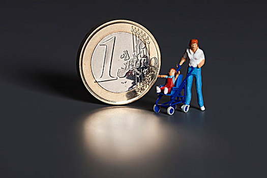 欧元,硬币,微型,婴儿车,象征,图像,孩子