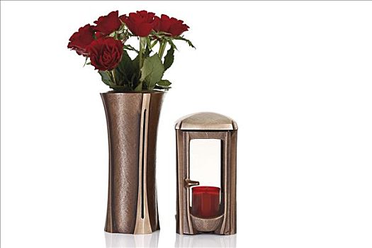 红玫瑰,花瓶,严肃,蜡烛,装饰