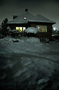 积雪,房子,前院