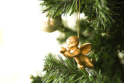 天使,圣诞饰品,悬挂,圣诞树,局部,风景